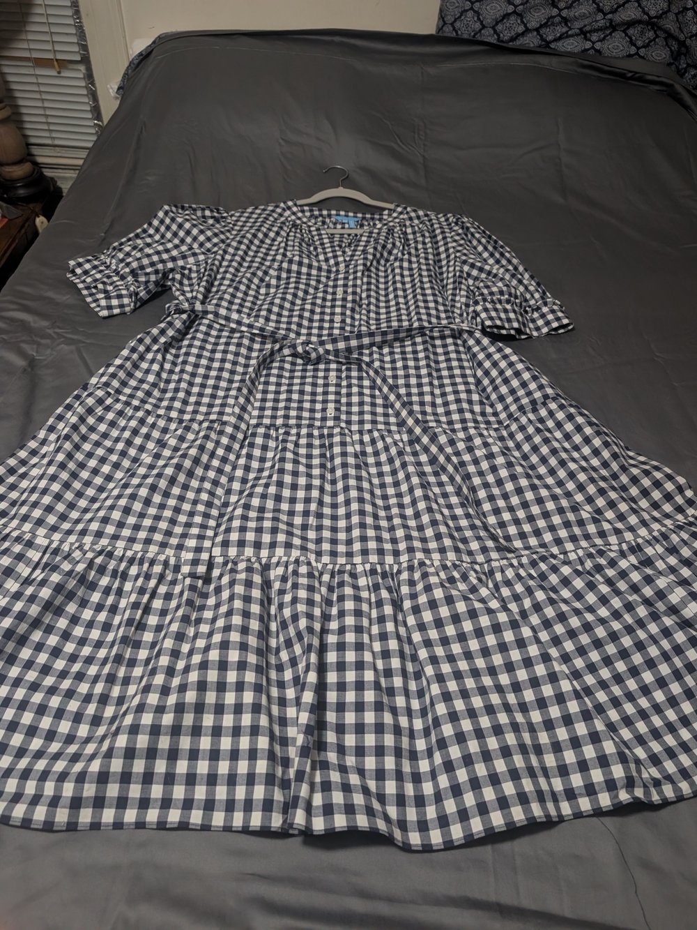Draper James Navy & White Gingham Tiered Midi Dress